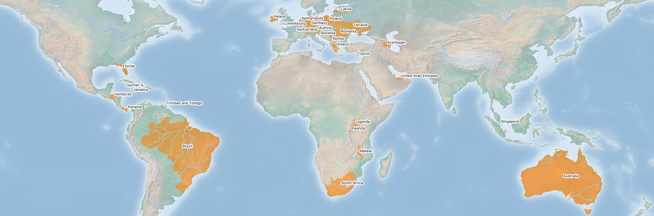 Map of FRAMETEXX customer locations